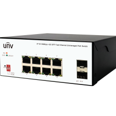 8 PoE პორტიანი კომუტატორი 2 გიგაბიტიანი SFP აღმავალი კავშირით (კვების წყაროთი)